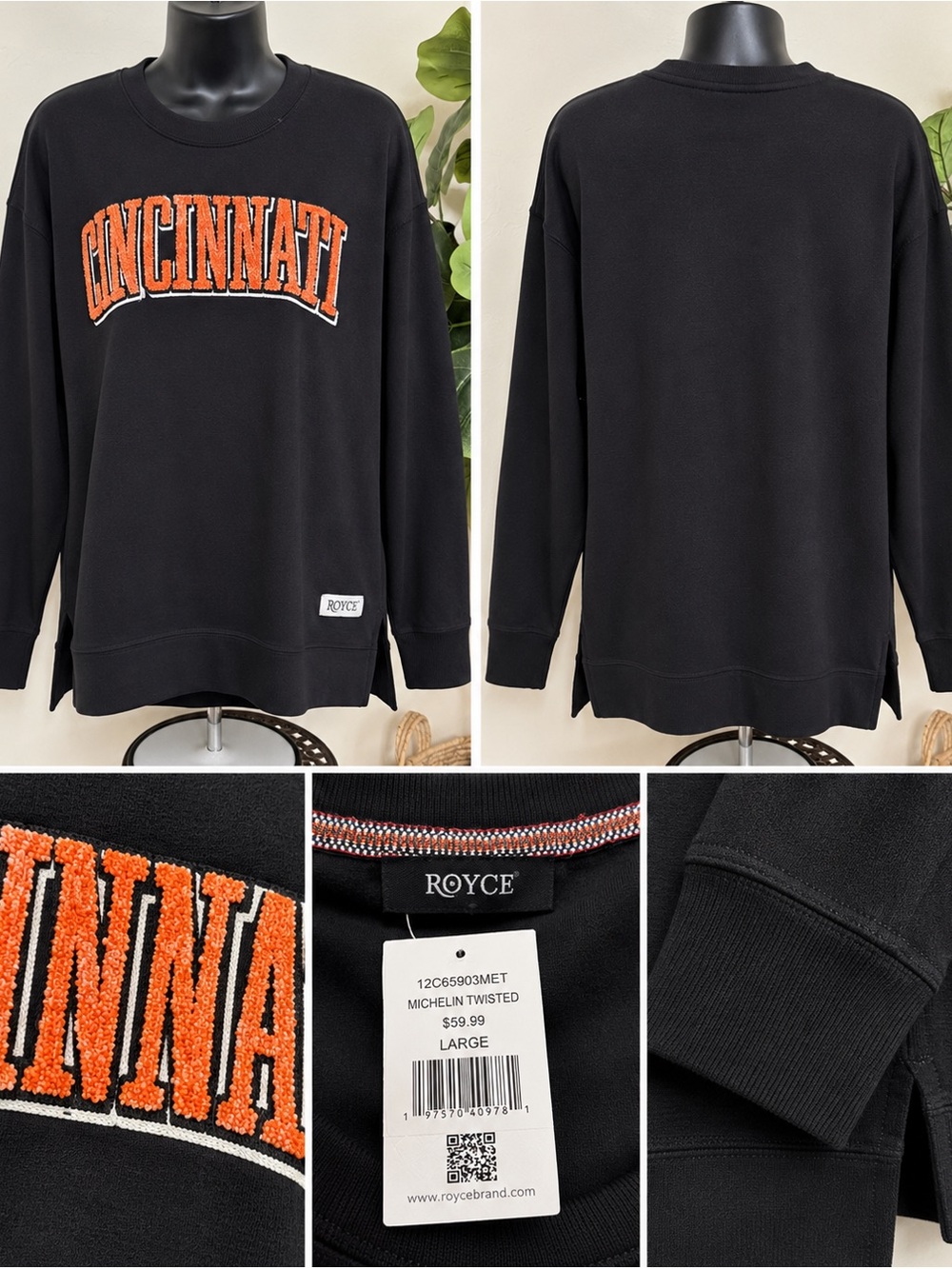 ROYCE Cincinnati Chenille Oversized Sweatshirt – Large NWT